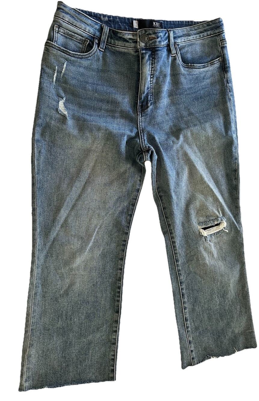 Kut From The Kloth Jeans Womens Sz 12 Blue Kelsey High Rise Fab Ab Ankle Flare
